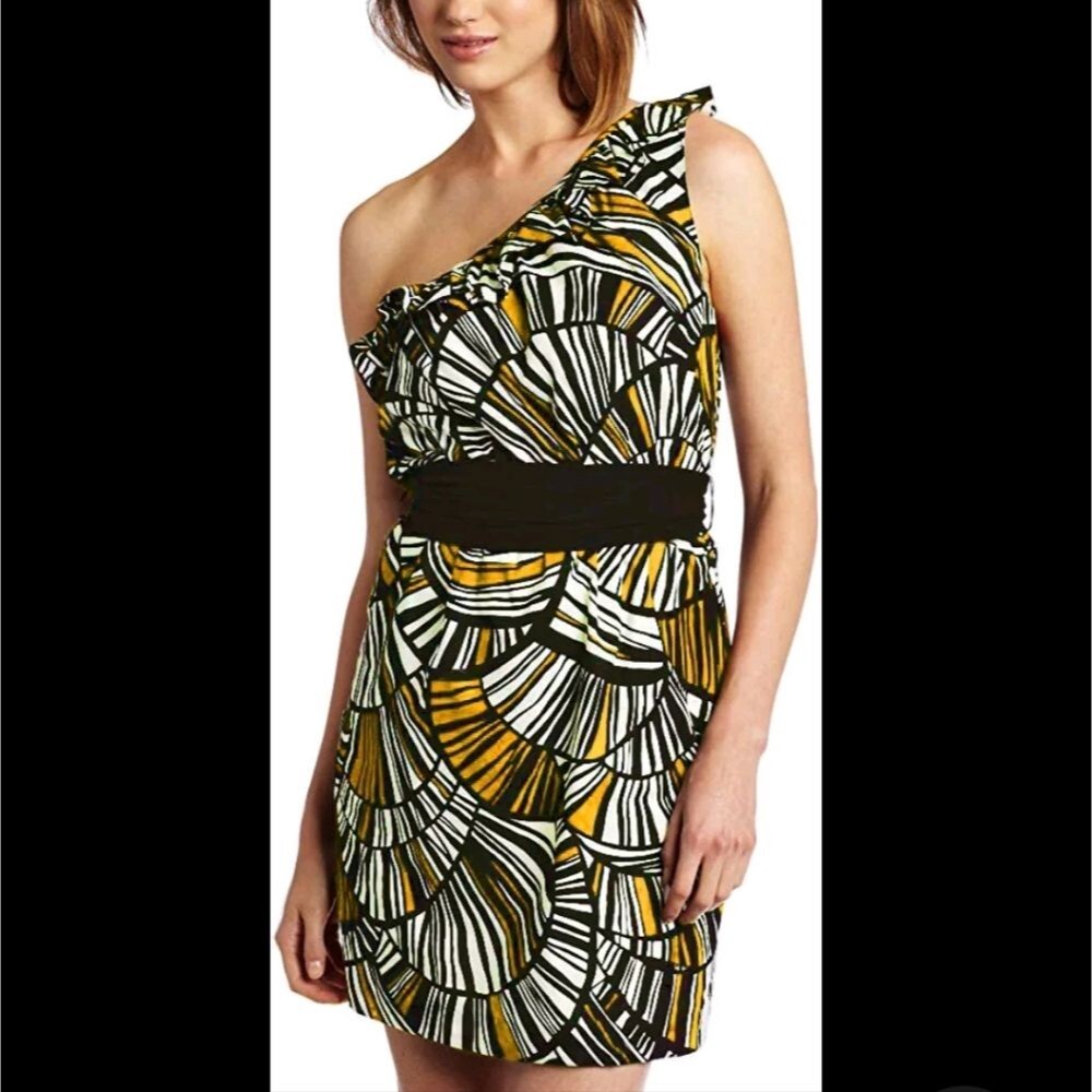 Trina Turk Rihanna Sun Mokola Palm Ruffle One Shoulder Dress Size 10